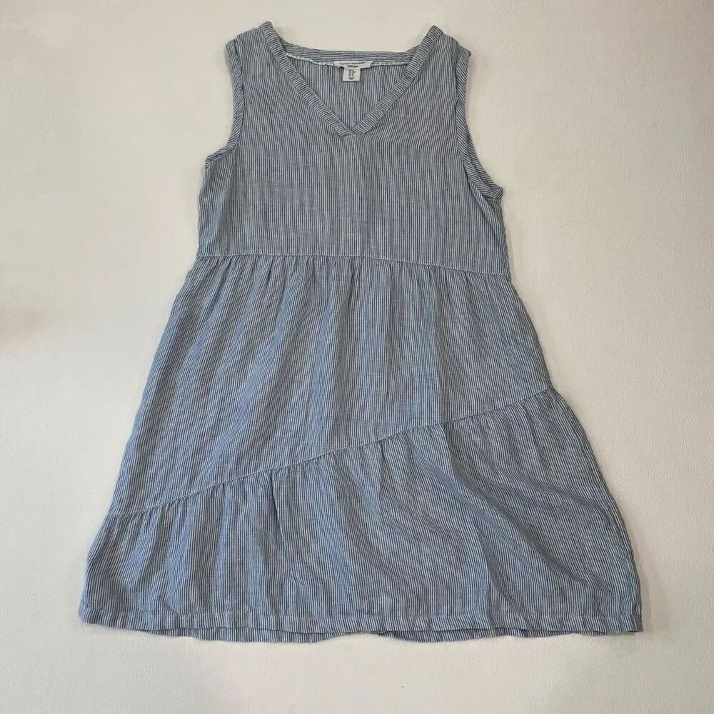Lucky Brand 100% Linen Blue Striped Sleeveless Dress Size M